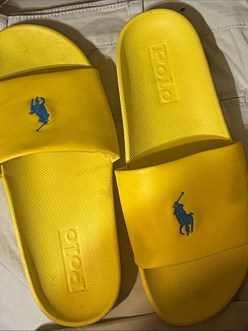 Polo by Ralph Lauren Yellow Slide Sandals with Blue Pony Logo - Picture 3 of 3